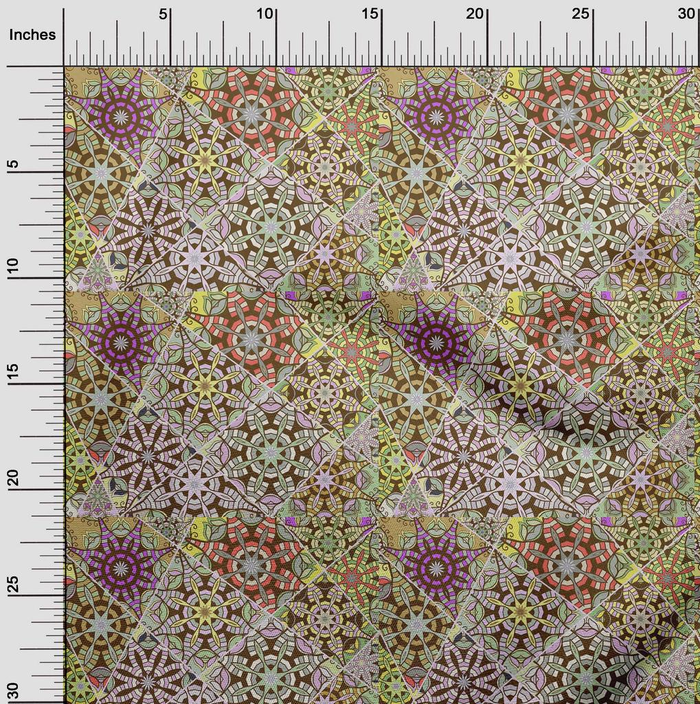 oneOone Cotton Flex Stoff, dunkelolivgrün, marokkanisches Mosaik, Blumenmuster, Bastelprojekte, Dekorationsstoff, bedruckt, Meterware, 101,6 cm