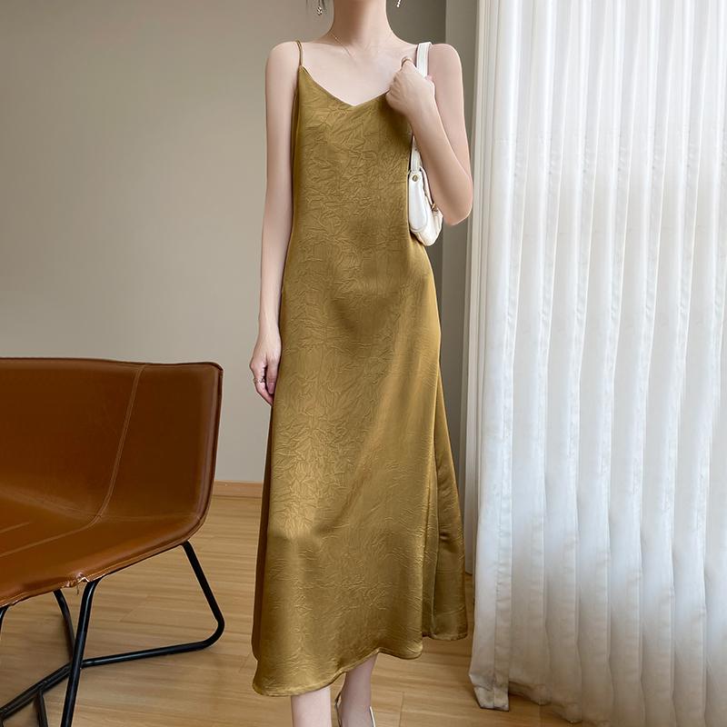 Summer New Style Women's Mulberry Silk Blended Dress Female Slim Waist Medium and Long Commuting Temperament Fashion Breathable Daily Dress