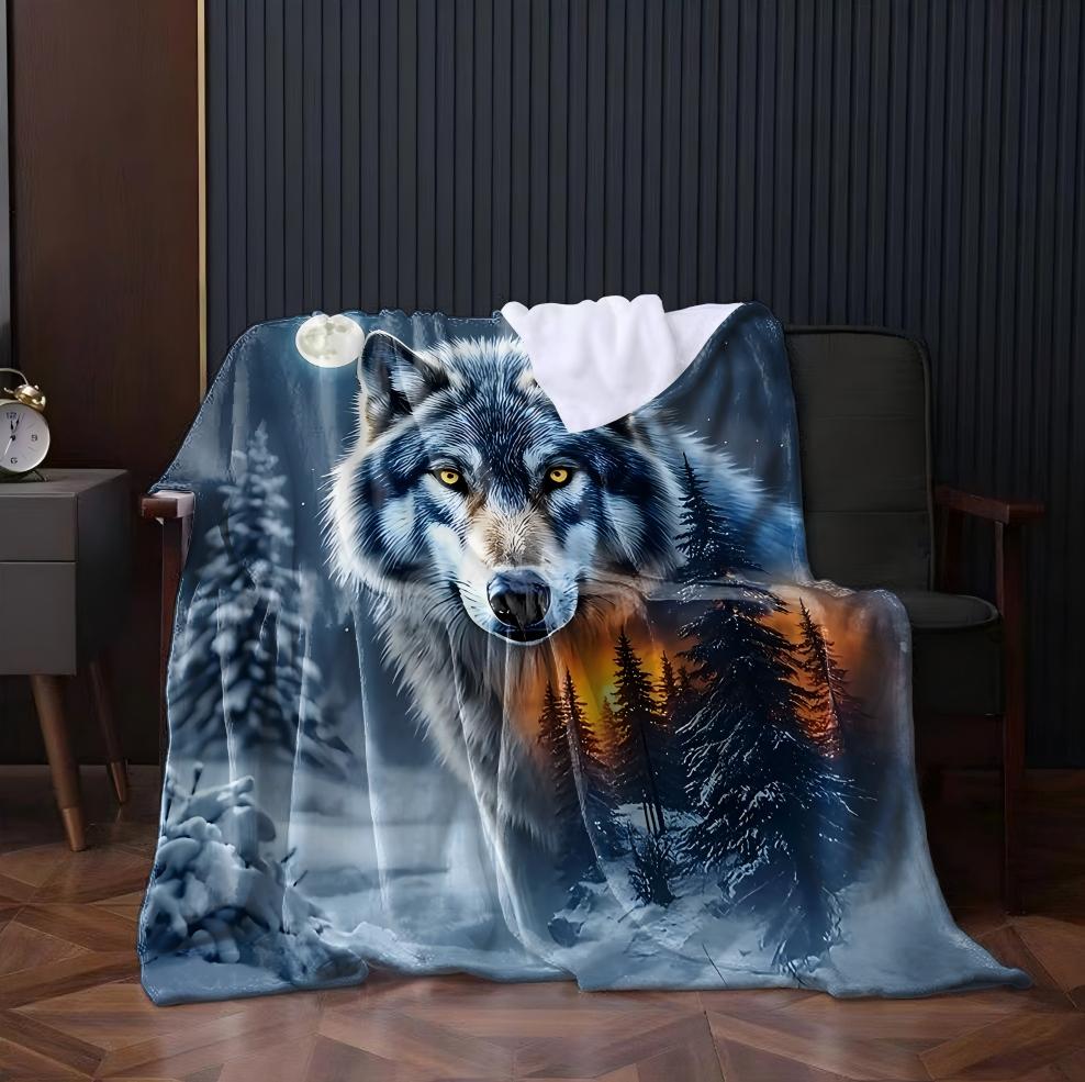 1PC Throw Contemporary Style Printed Power Wolfs Animals Flannel Blanket for Couch Bed Sofa Comfy Warm blankets Perfect Gifts