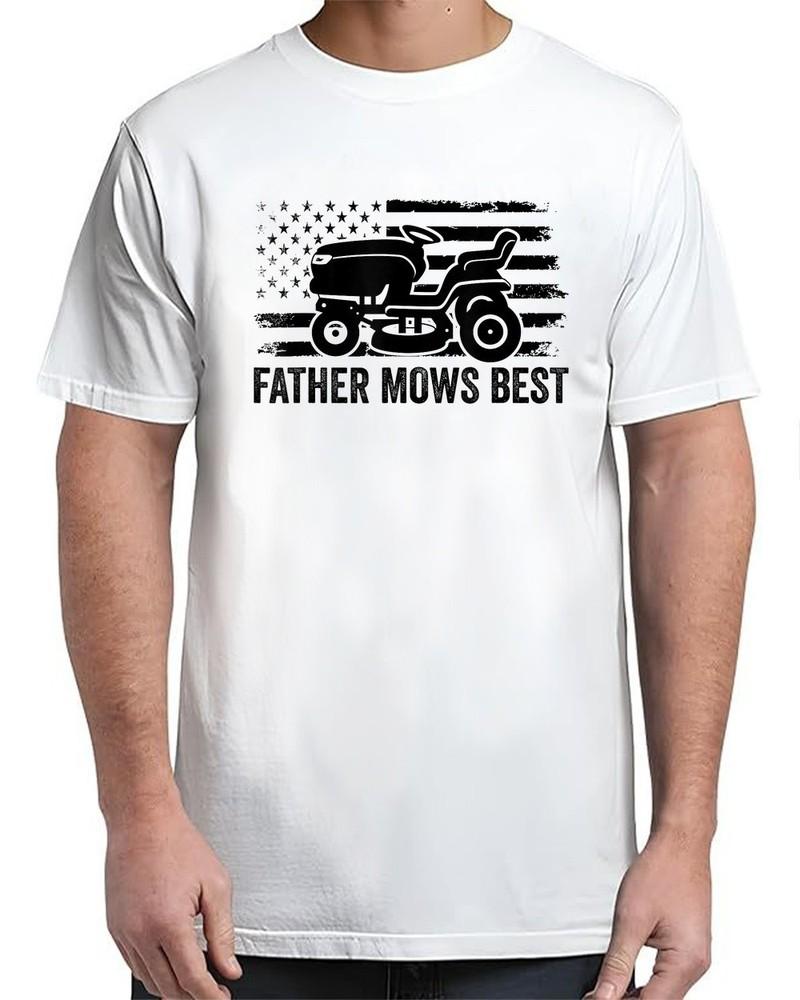 Father Mows Best Lawn Care Dad Mowing Patriotic Vintage Adult S-4XL Unisex T-Shirt S