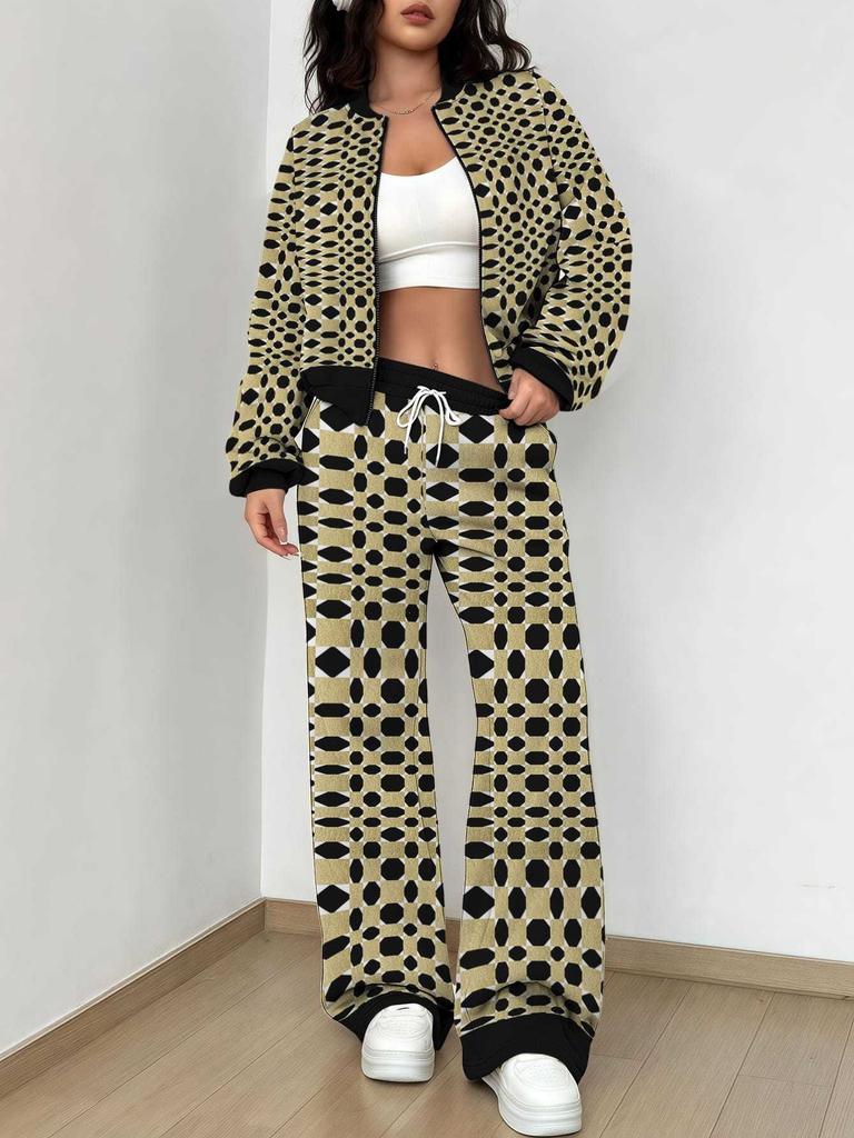Stripe Explosion Autumn and Winter New European and American Women's Clothing Smudge Printing Suit Women