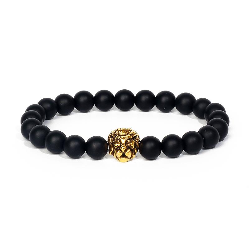 Leopard Head Beaded Bracelets for Men Women 8mm Rock Lava Stone Crown King Lion Charm Bracelet Set Natural Stone Elastic Jewelry