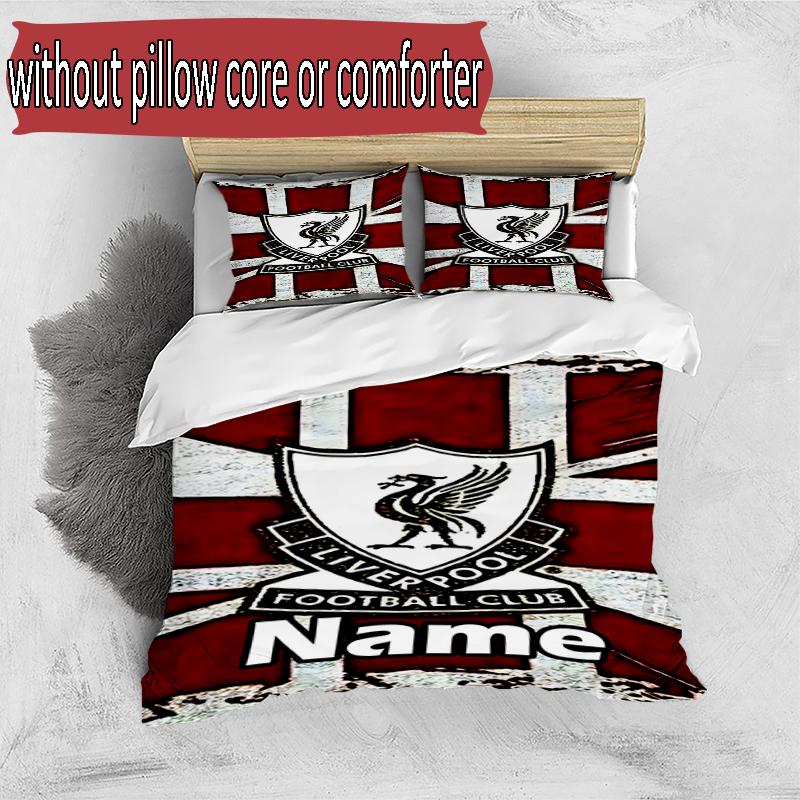 3pcs Duvet Cover Set (1*Duvet Cover + 2*Pillowcase, Without Core), Custom Name Liverpool F.C Pattern Bedding Set, Home Bedroom Decor Gift
