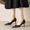 2024 New Stitching High Heels Women's Single Shoes Pointed Thin Temperament Hollowed Out Apricot Matching Shallow Mouth