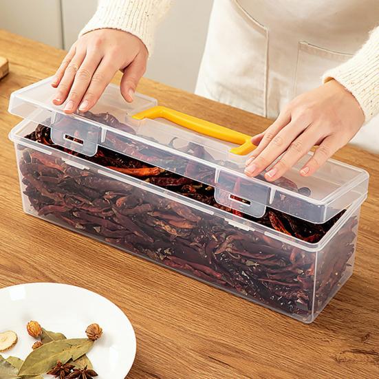 Transparent Storage Box with Dustproof Lid Yellow Handle Stackable Plastic Organizer Cosmetics Office Spices Art Supplies Tools