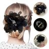 Large Tulle Bow With Pearls Clip Buckle Hair Ornament Black