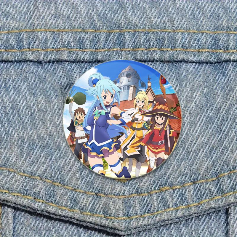 32/44/58mm Anime KonoSuba Pins Megumin Aqua Badge Handmade Brooche Breastpin for Backpack Clothes Accessories Gift