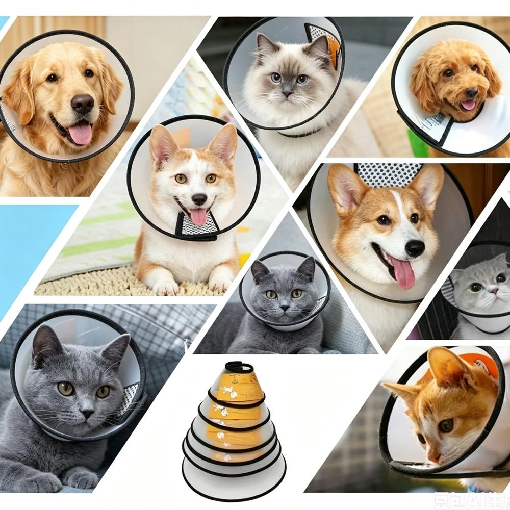 Pet Elizabeth Collar for Dogs Cats Anti-Bite Recovery Cone with Wound Healing Accessories Small To Large Puppy Grasping Ring