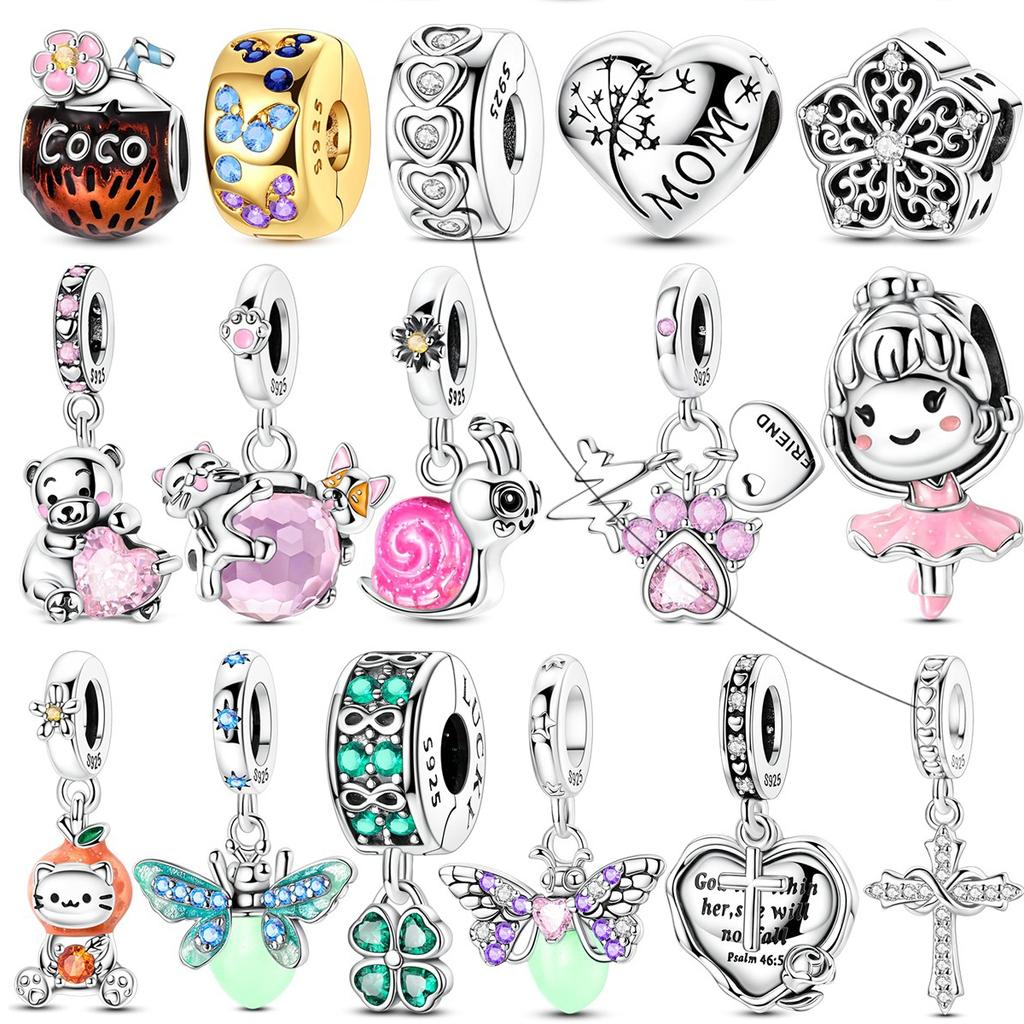 Lucky Clover Charms Bead Copper Inlaid Pink Zirconium Cute Pets Pendants Fit Original Pandora Bracelet Jewelry Gift