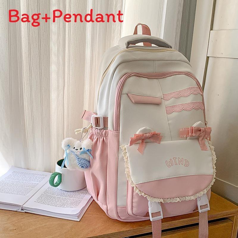 Unisex Nylon Bow Travel Backpack With Color Block Pattern And Compartment Laptop