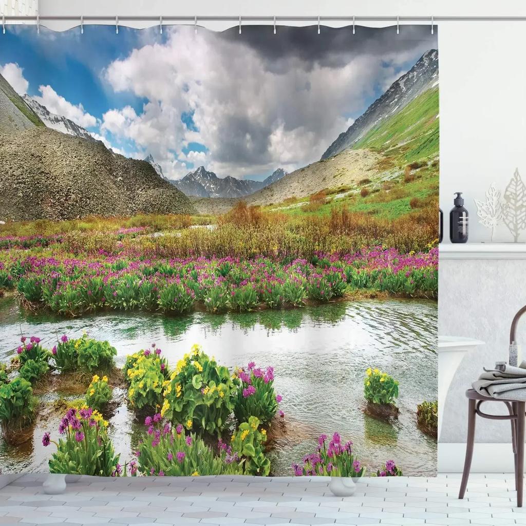 Garden Landscape Shower Curtain Forest Nature Flowers Plants Rural Park Scenery Bath Curtains Modern Printed Bathroom Decor Sets