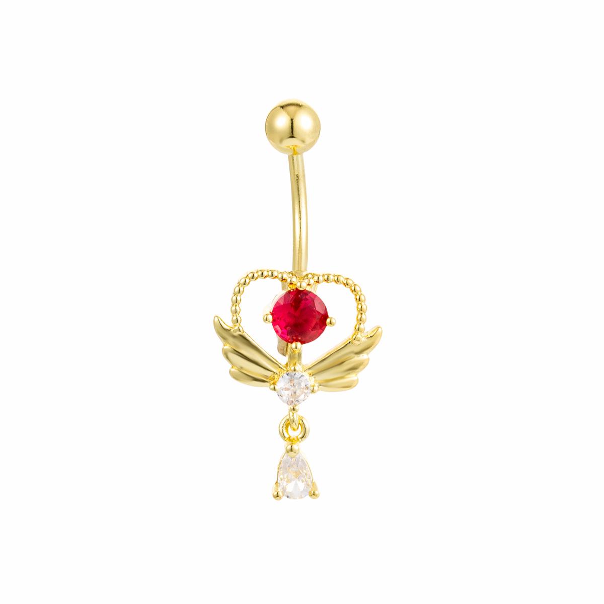 European  American Zirconia Butterfly Navel Ring with Heart Pendant