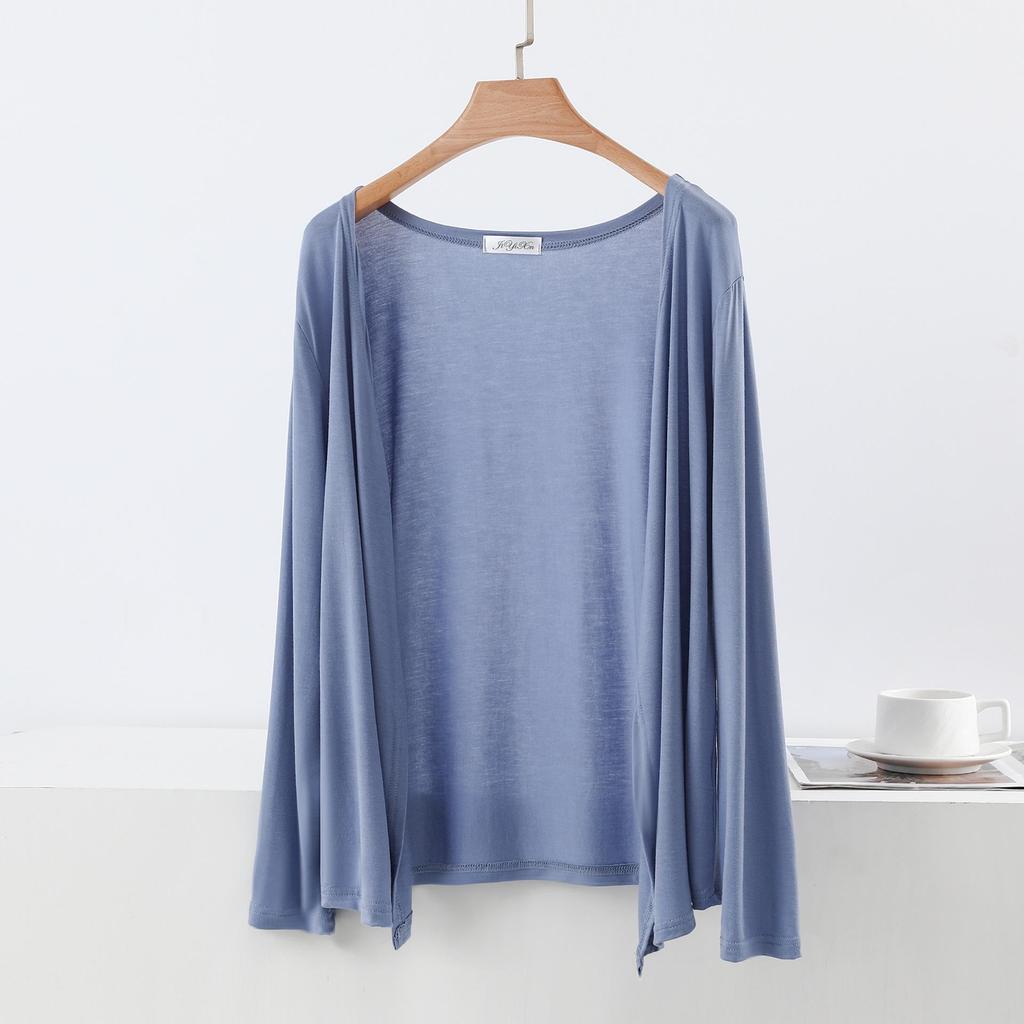 Dámský úzký modalový kardigan na jaro/léto - Jednobarevný, pletený top s dlouhým rukávem