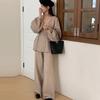 New fashion foreign trade set, women's autumn/winter new elegant loose belt belt knit cardigan wide-leg pants two-piece set