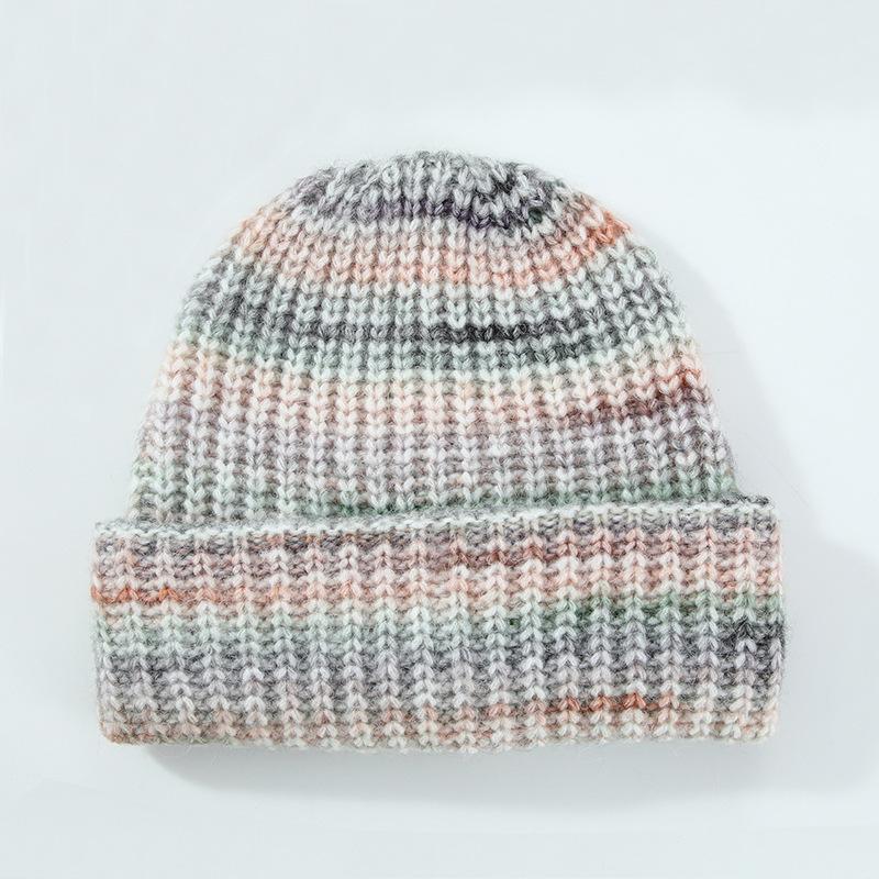 Wool Knitted Hat Women's Winter, Versatile Warm Autumn and Winter Multi-color Flanged Ear Protector Wool Hat Cold Hat