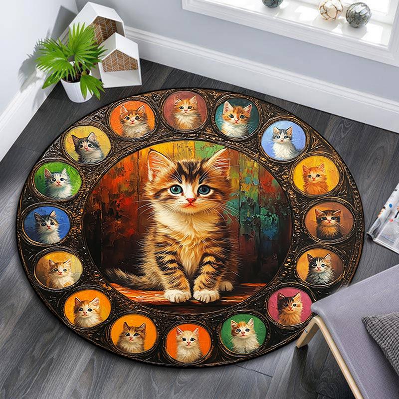 

Cat Portrait Round Area Rug,Carpet Rug for Living Room Bedroom Sofa Playroom Decor,Non-slip Floor Mat 80cmx80cm