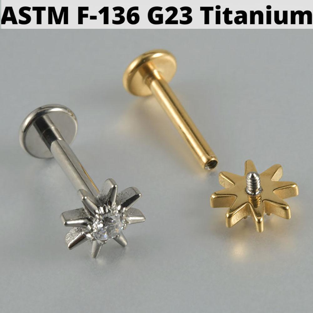 Cz Four Pointed Star G23 Solid Titanium Cartilage Earrings Stud 16G Internally Threaded Sun Helix Ear Tragus Piercing Jewelry