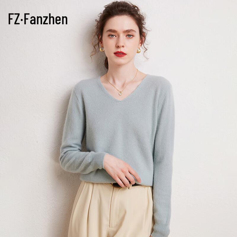 Fanzhen Women's 100% Cashmere V-Neck Sweater