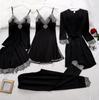 Chic Black Lace Trim 5-Piece Loungewear Set