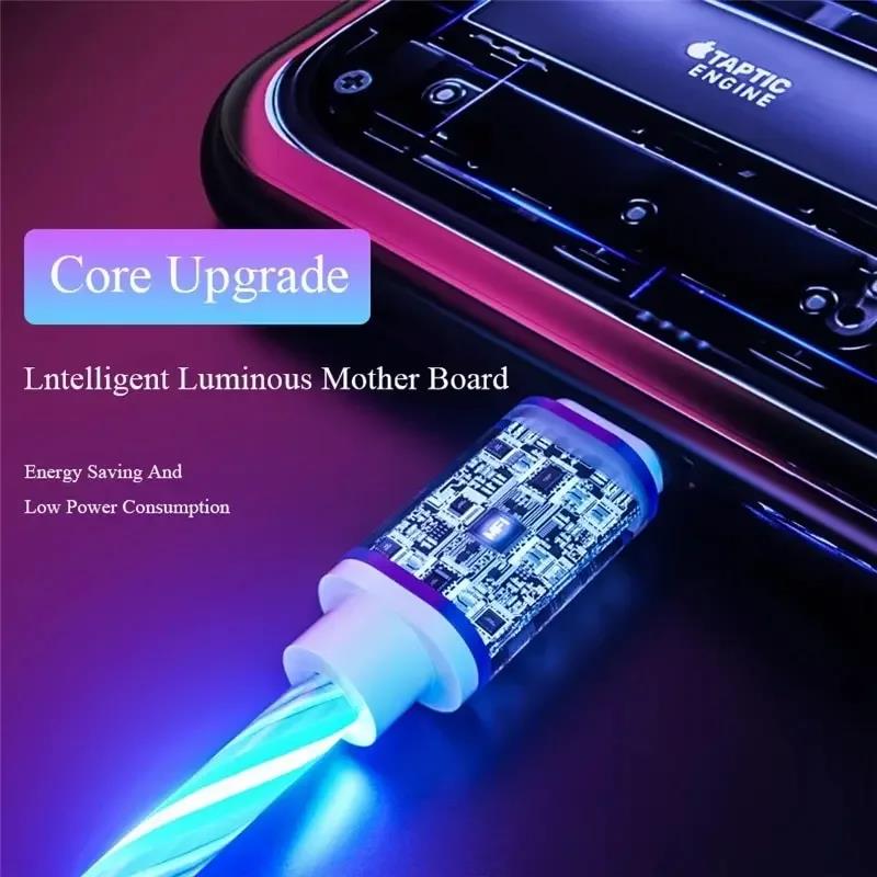 Car Charger Cable with Rainbow LED Light Show 1M Type C to USB Fast Charging for iPhone Samsung Huawei Xiaomi Phone Charging New 5