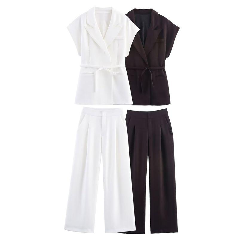 Kaslead New Women Clothes Western Style Blended Double Placket Vest Pleat Trousers 3736240 3736244