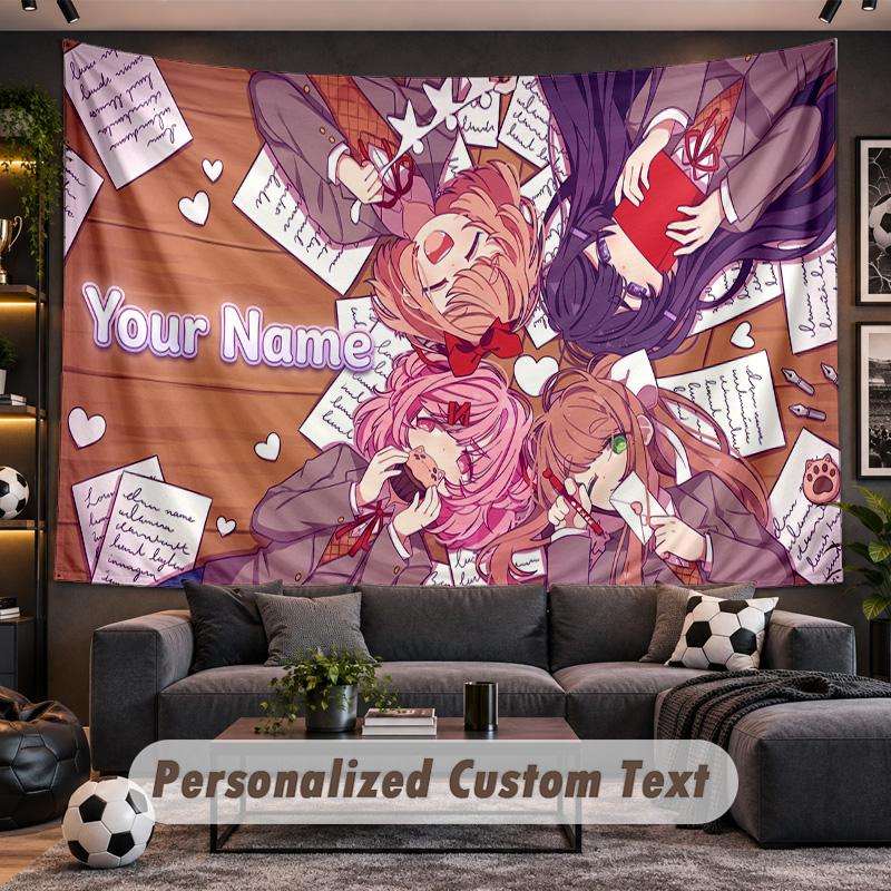 Doki Doki Literature Club Personalized Tapestry Support Custom Name, Wall Art Home Decoration