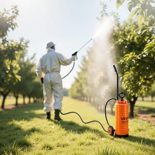 VEVOR Industrial Concrete Sprayer with Wheeled Cart, 14L Stainless Steel Sprayer, Heavy Duty Tri-Poxy Pump Sprayers, 52cm Wand, 1.2m & 3m Hoses