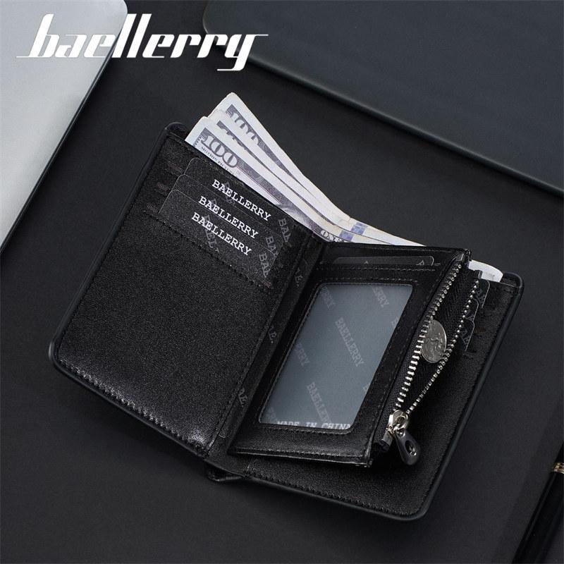 Baellerry Vintage Design Tri-fold Short Wallets for Men Fashion Business  Card Holder Zipper Purses