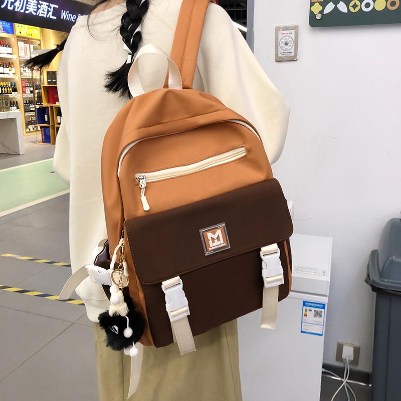 Student Block Color Schoolbag Women's College Style Backpack Large Capacity Backpack