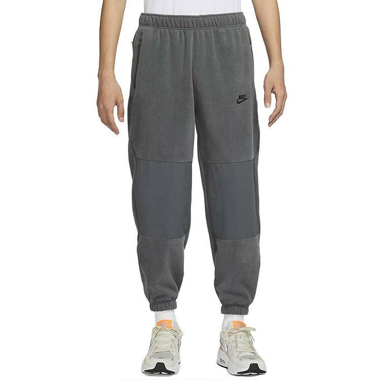 Nike מכנסי ג'וגינג סרוגים קז'ואליים בצבע אחיד מבד קלאב פליז עם כיס רוכסן לגברים תחתונים אפור FB8385-068