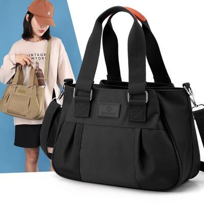 New Women's Shoulder Bag, Trendy Nylon Tote Bag, Large-capacity Mother's Hand-held Pleated Shoulder Messenger Bag.