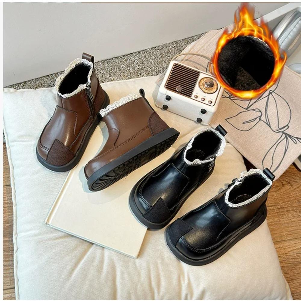 Chelsea Boots for Girls, Soft Lace Princess Boots, Pu Leather Shorts with Soft Sole, Autumn-Winter Collect