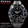 ZEEDA Automatic Mechanical GMT Men's Watch 40mm Dual-Zone 24-Hour Display Piano Black Bezel