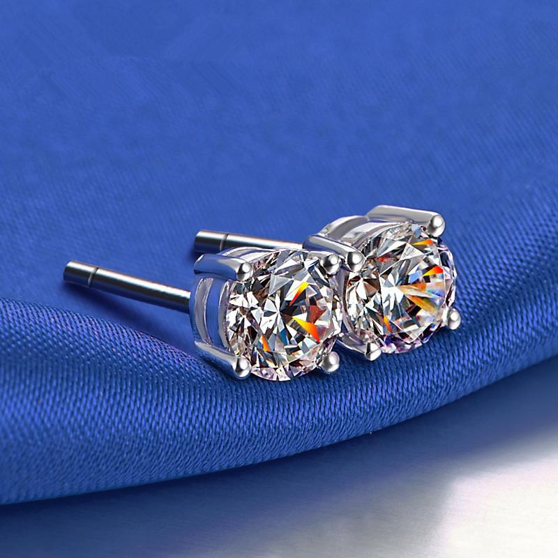 Silver Classic Zircon Four-Claw Stud Earrings Unisex Personalized Fashion Trendy Temperament Earrings