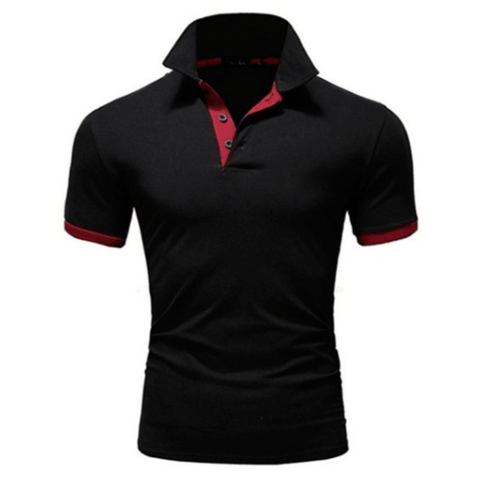 Male Casual Polo Shirts Fashion Contrast Color Design Turn-down Collar Comfortable Tops Slim Fit Short Sleeve Tees