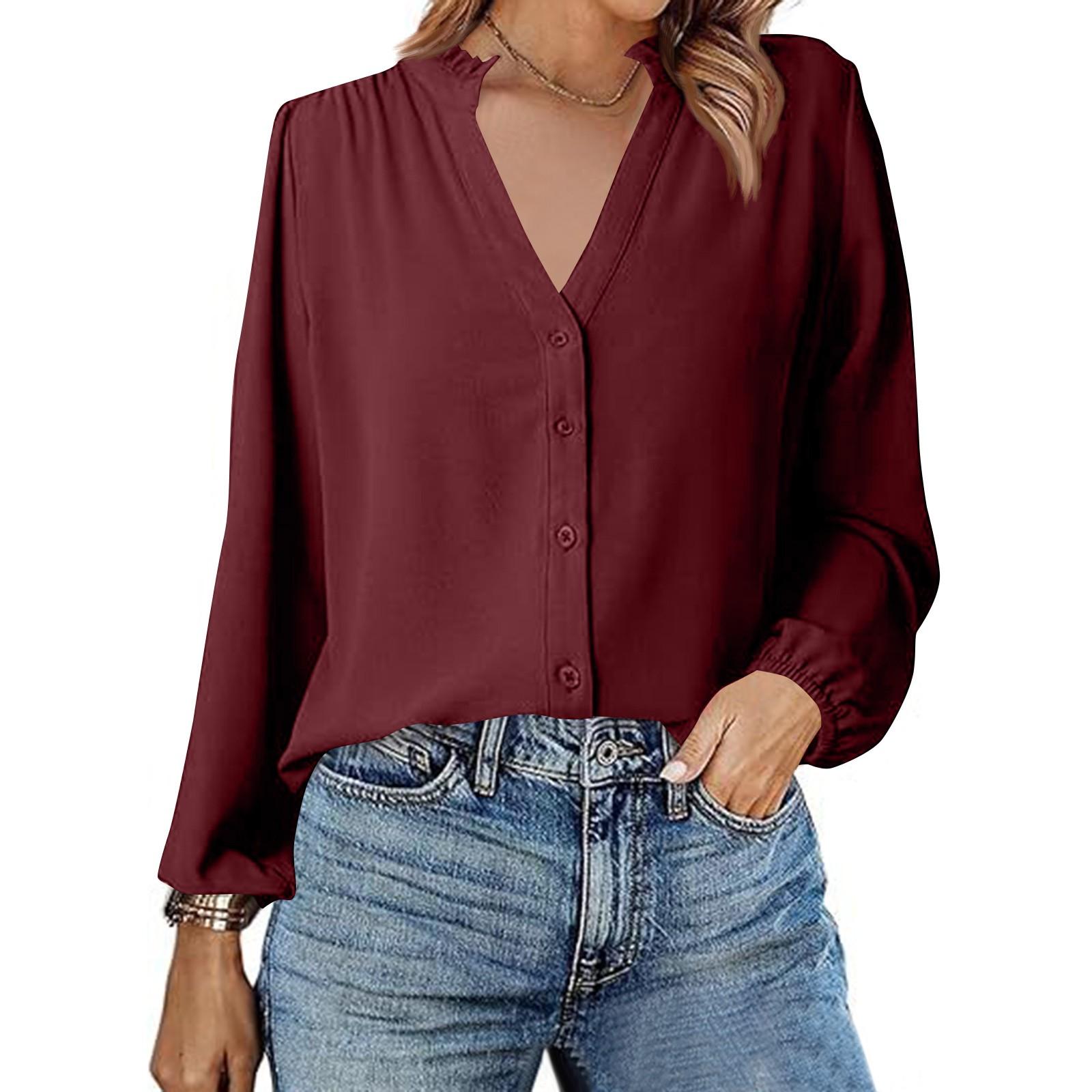 

Женская футболка однотонная с V-образным вырезом и длинным рукавом XL