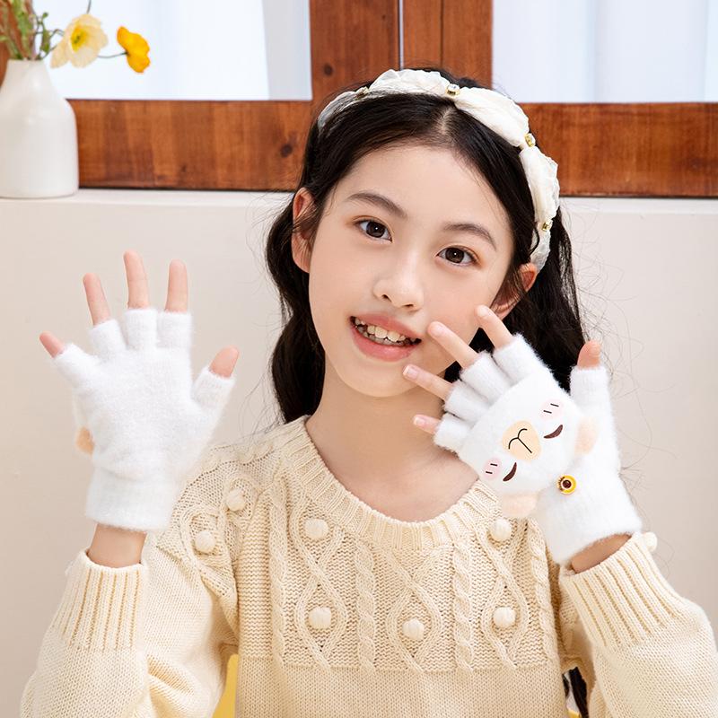 Winter thickened cute bare finger writing cycling non-slip flip half finger warm