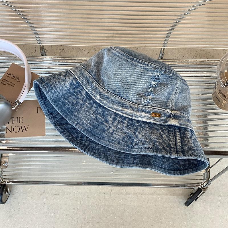 

Japanese retro distressed denim fisherman hat for women, new style, versatile, sun protection, face-slimming bucket hat, trendy M（56-58cm）