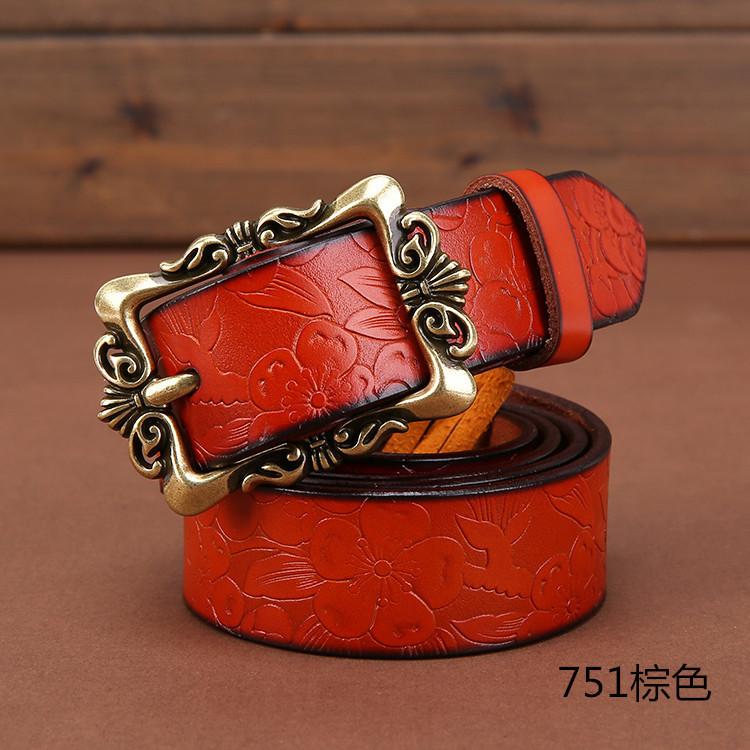 Genuine Womens Leather Belt Simple Design Alloy Buckle Casual Formal Attire