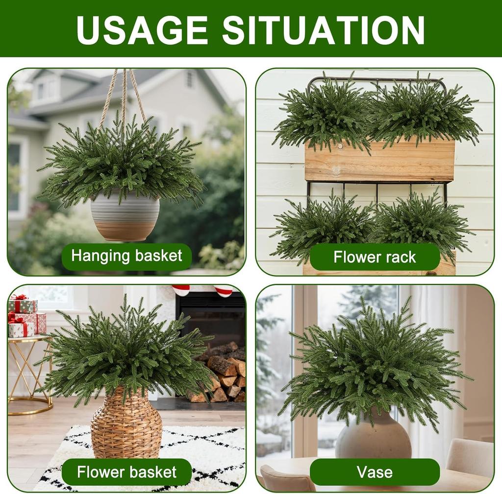 16 Pcs 18' Artificial Norfolk Pine Stems, Faux Christmas Greenery for Vases, Holiday Home Decor