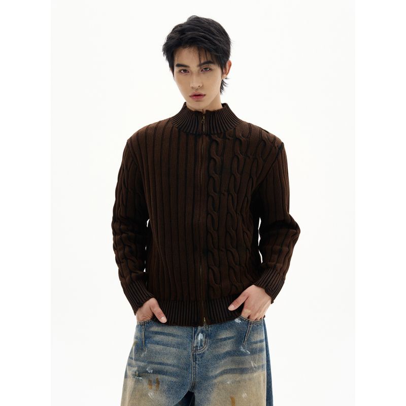 Kisko American Retro Twist Pattern Lazy Knitted Sweater for Men and Women Niche Design Autumn and Winter Casual Cardigan Jacket
