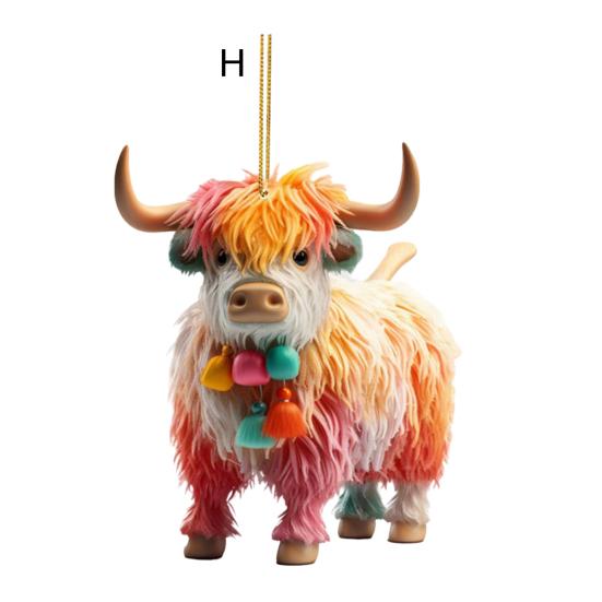 Christmas Cow Ornament Xmas Tree Cartoon Highland Cow Hanging Decorations 2D