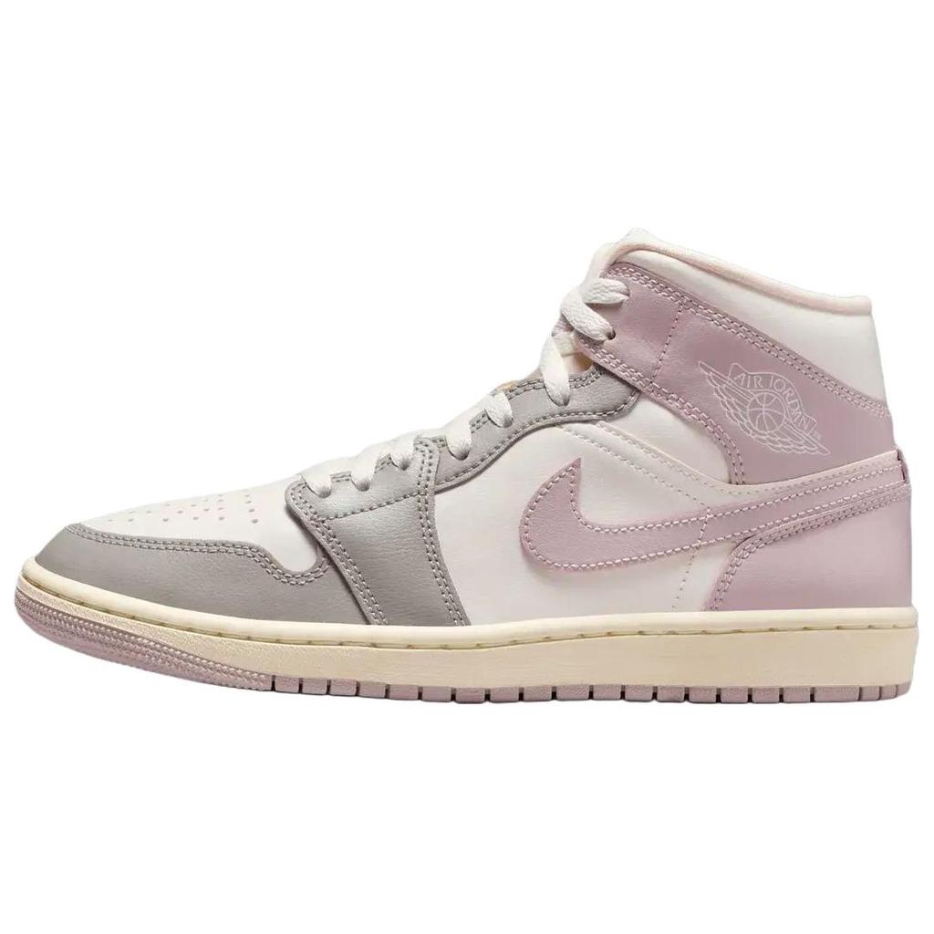 Jordan Air Jordan 1 Mid top Vintage Basketball Shoes Unisex White Gray Pink BQ6472-122