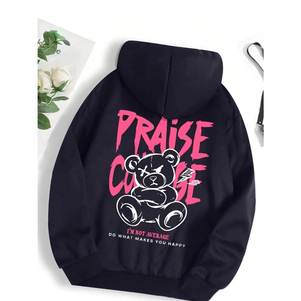 Cool Bear Cartoon Print Women's Fashionable Warm Street Style Personalized Autumn New Style Sweater Women's Fleece Jacket