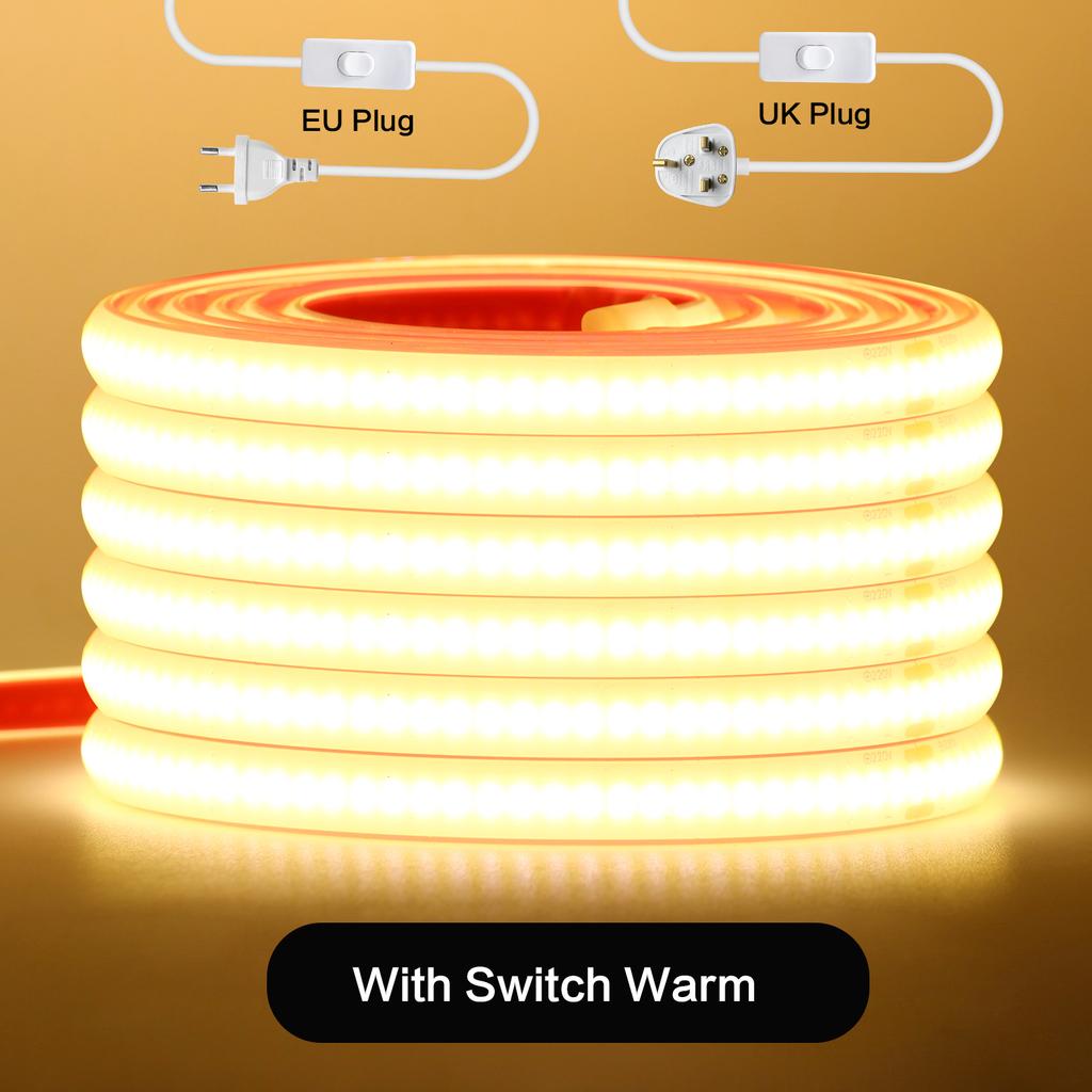 Hohe Helligkeit 220V 230V COB Streifen Wasserdicht Mit/Ohne Schalter Stecker 288 LEDs/M Weiß Natur Warm Flexibles Band LED Licht Heimdekoration