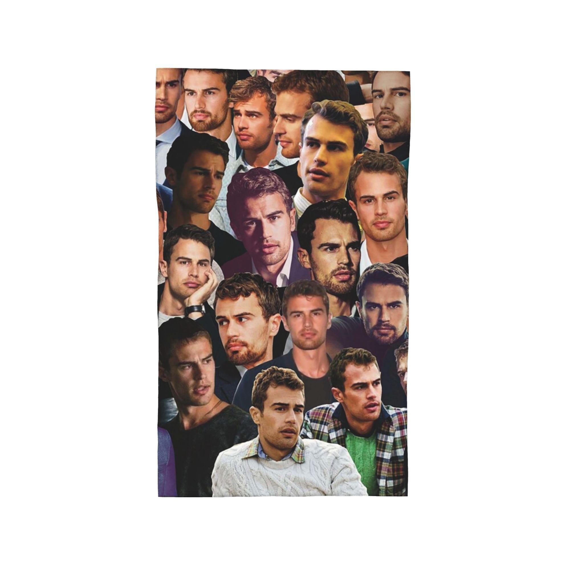 Theo James Photo Collage Soft Face Towel Quick Dry Pool Bath Cotton Towels Absorbent W40*H60(CM)