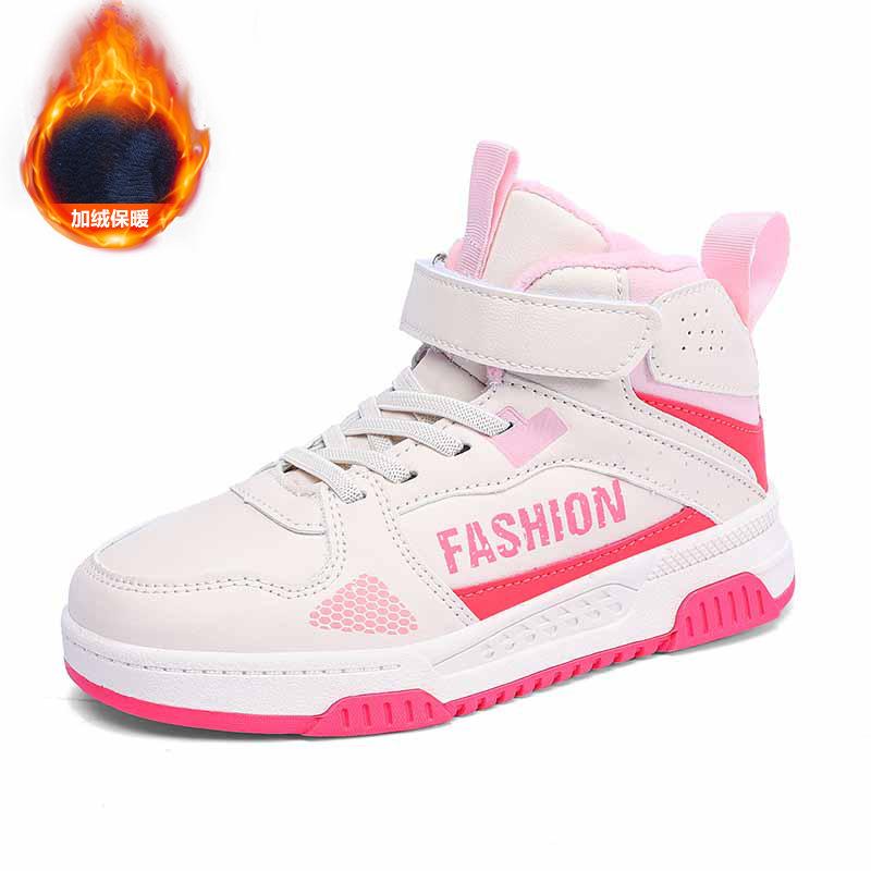 Warm Autumn and Winter Leather Sneakers Factory Classmates Children's Middle-top Cotton Shoes Direct Sales Middle-aged and Older Children's Hi