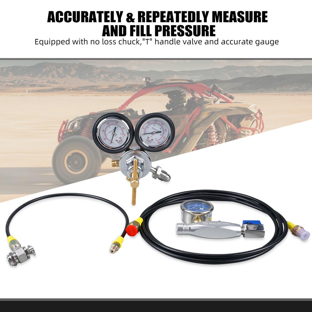 Motorcycle Powersports Nitrogen Shock Fill Tool With 600 PSI Nitrogen Regulator BS No 3 5/8" BSP RH INT For Yamaha KTM Honda ATV