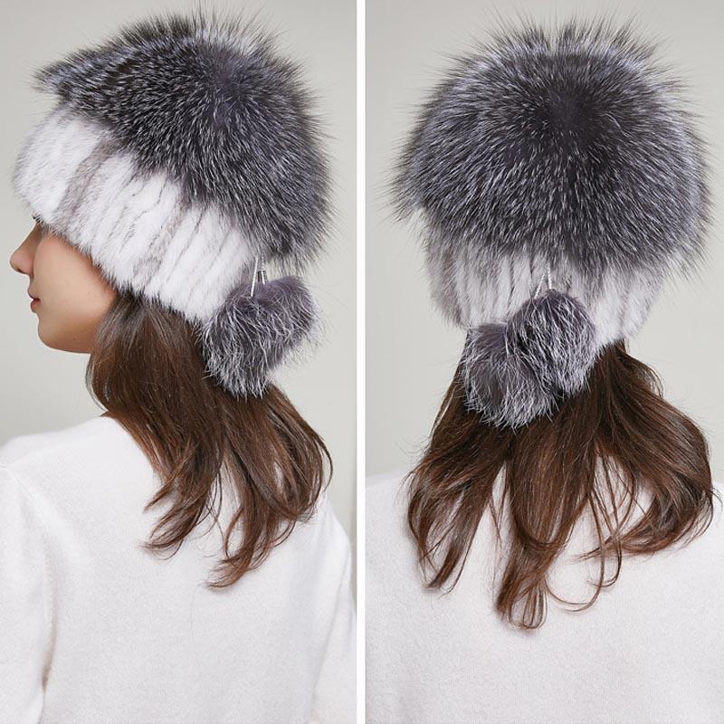 Warm Mink Fur Women Hat Beanies Caps 