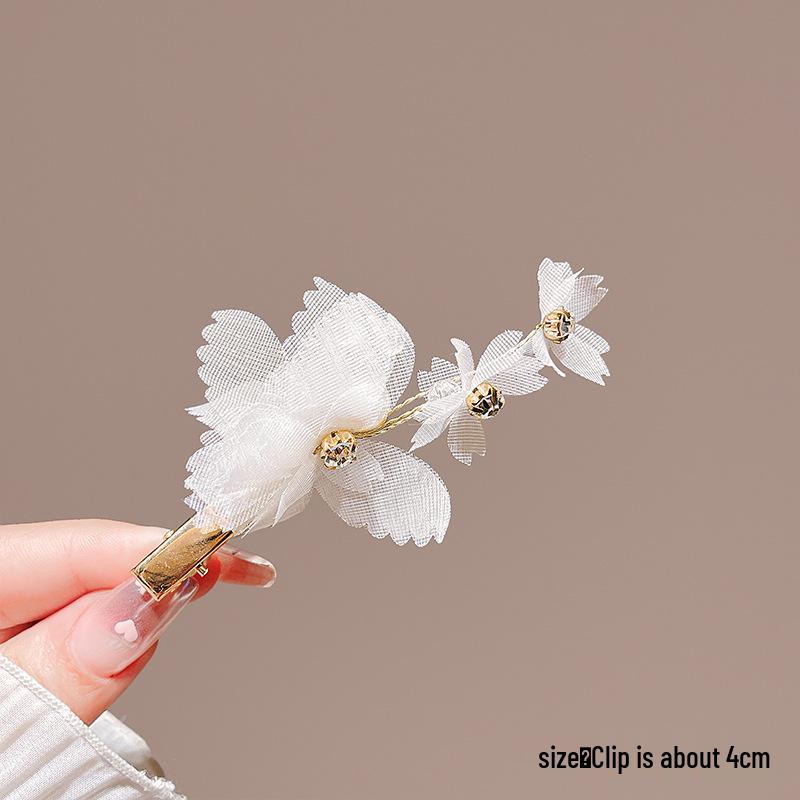 Elegant White Mesh Butterfly Hair Clip - High-End Wedding Hairpin for Women